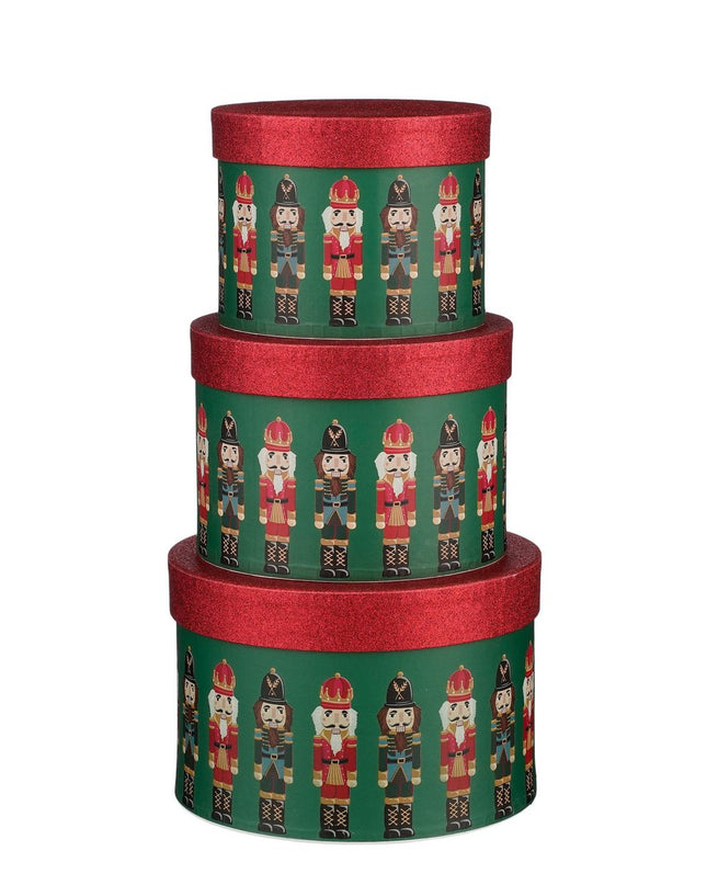 Opbergdoos Notenkraker - Set van 3 - H14 x Ø21 cm - FSC Mix - Papier - Groen kerst 2025