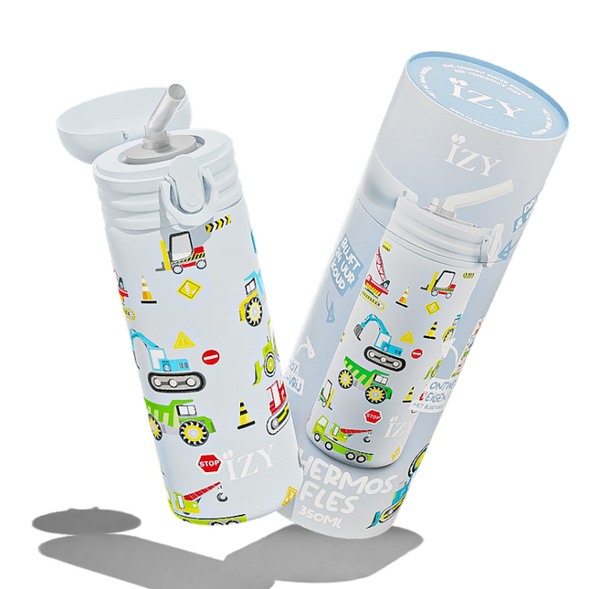 IZY Kids Thermos bidon - Blue Machines - 350ML To-Go Insulated Water Bottles
