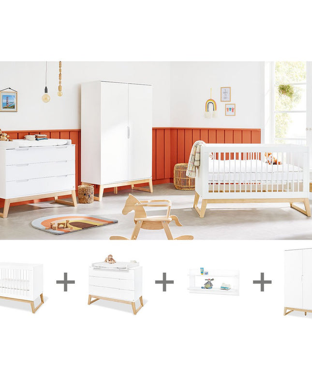 Startset 'Brug' breed, incl. wandplank4 delen: ledikant, brede commode, 2-deurs kledingkast, wandplank