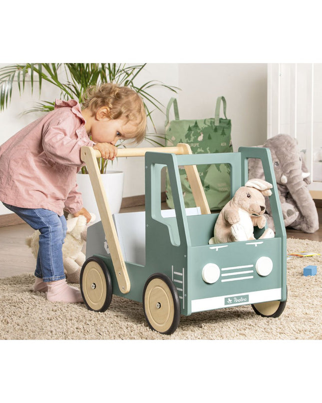 Leren loopwagen 'Kipplaster Fred', groen