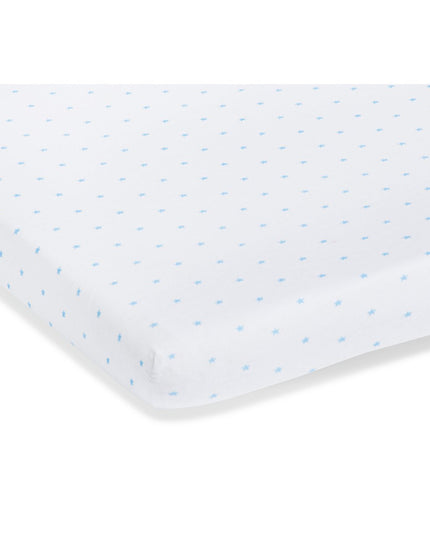 Hoeslakens voor ledikanten in twinpack 'Sternchen', jersey, lichtblauw en effen, wit