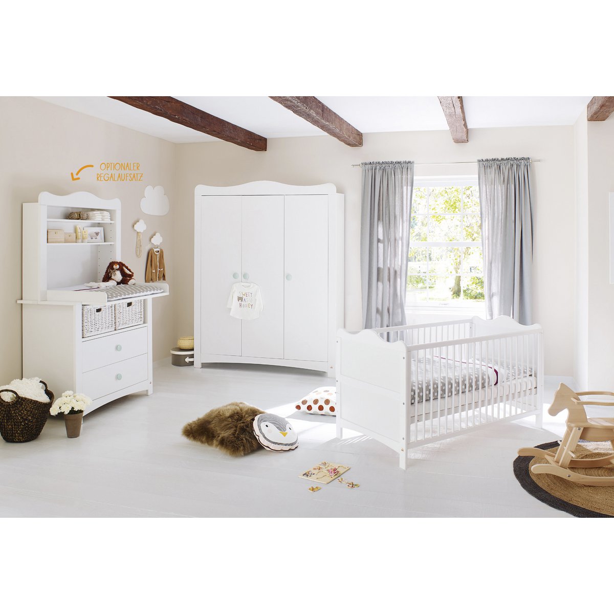 Startset 'Florentina' breed groot, incl. brede kast4 delen: ledikant, brede commode incl. Brede kast, grote kledingkast