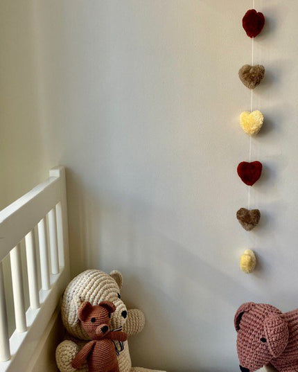 Luna-Leena slinger harten terra & zand wanddecoratie - verticaal - L89cm - 100% zachte wol - handgemaakt in Nepal