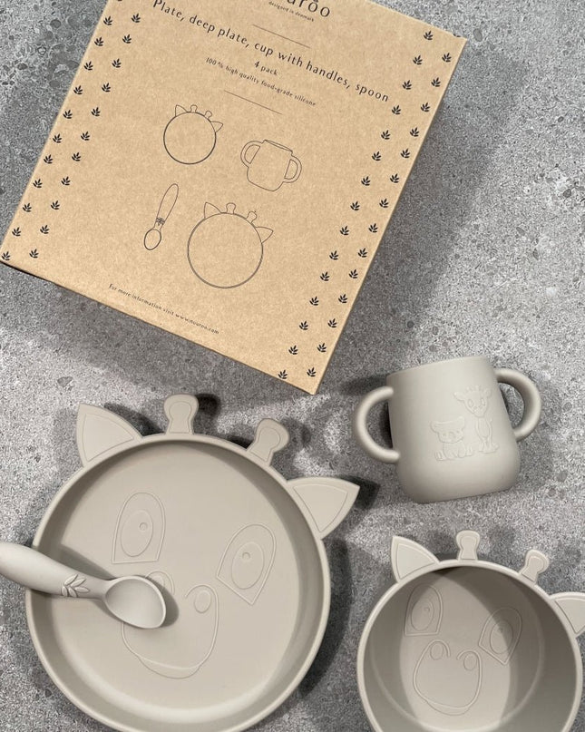 Lykke siliconen dinerset 4-pack Giraffe-Cobblestone