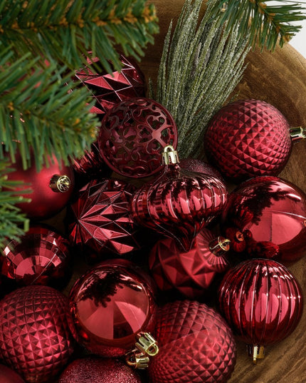 Kerstballen Set - 60 Stuks - Ø7 cm - Onbreekbaar - Donkerrood kerst 2025