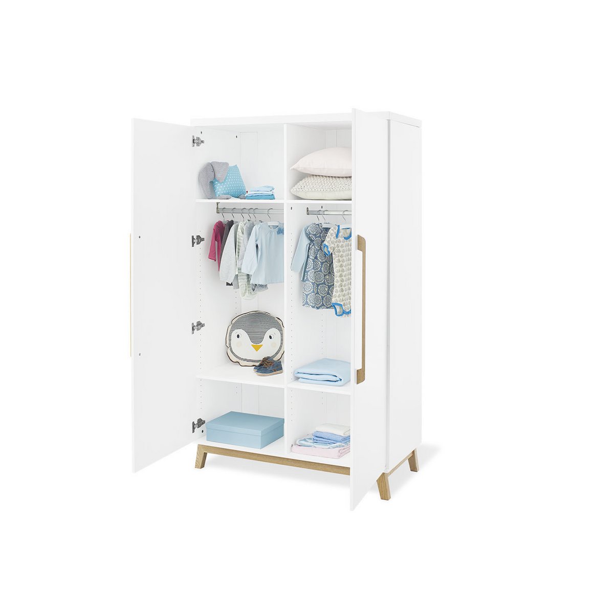 Startset 'Hilda & Riva' breed, wit, incl. wandplank4 delen: huisbed, brede commode, 2-deurs kledingkast, wandplank