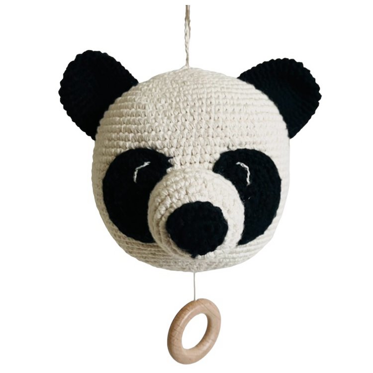 Luna-Leena speeldoos pandabeer muziekmobiel- zwart & wit - biologisch katoen - handgehaakt in Nepal