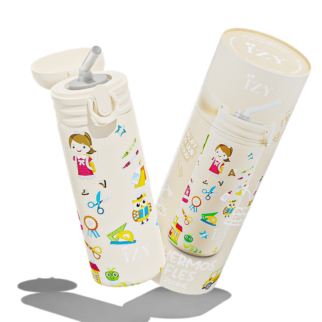 IZY Kids Thermos bidon - Yellow School - 350ML To-Go Insulated Water Bottles