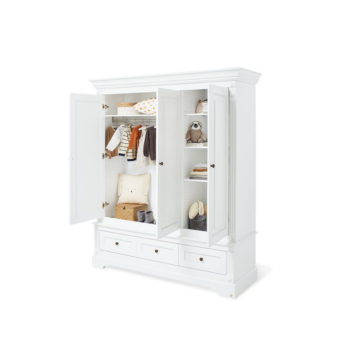 Startset 'Emilia' breed groot, incl. wandplank4 delen: ledikant, brede commode, grote kledingkast, wandplank