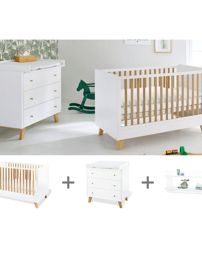 Startset 'Pan' breed, incl. wandplank
3 delen: ledikant, brede commode, wandplank