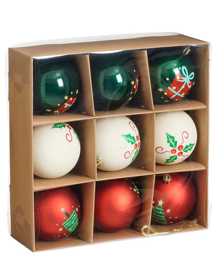 Kerstballen Set - 9 Stuks - Ø8 cm - Onbreekbaar - Wit, Rood, Groen kerst 2025
