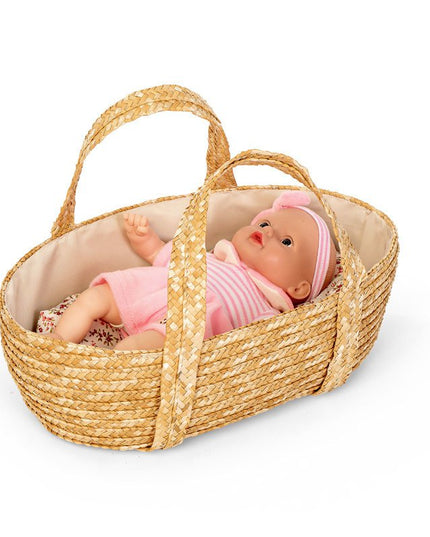 Rieten Poppenreiswieg / Mozes mandje met bedsetje 35cm