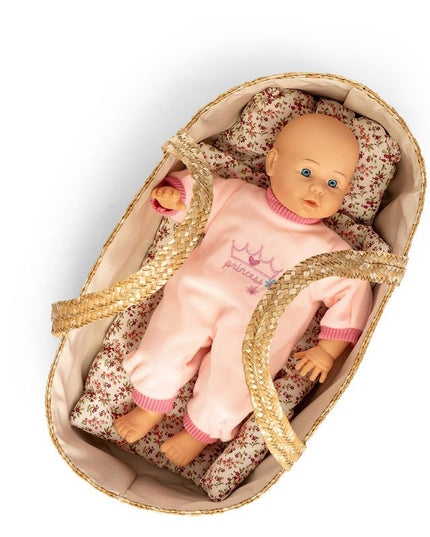 Rieten Poppenreiswieg / Mozes mandje met bedsetje 50cm