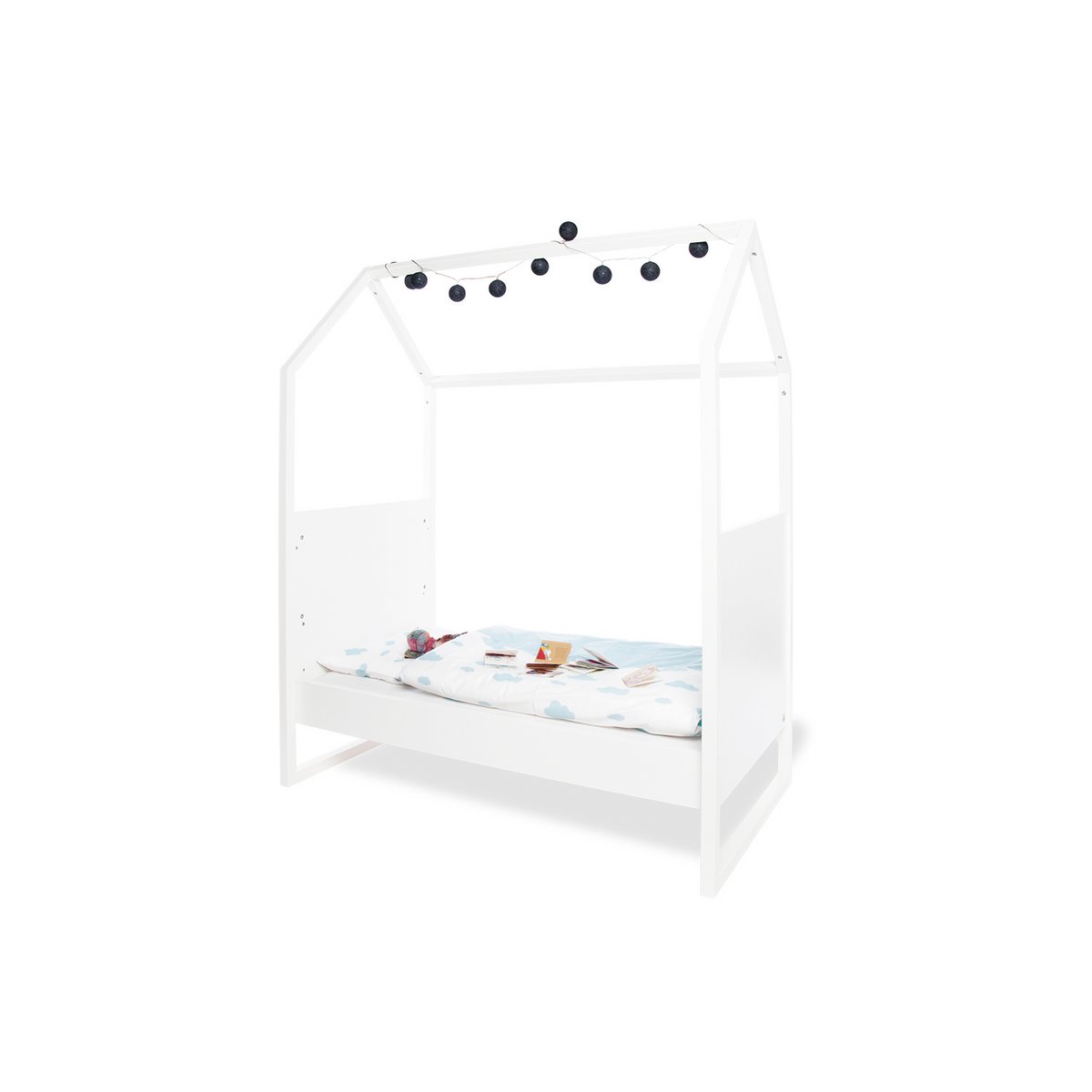 Startset 'Hilda & Pan' breed groot, wit, incl. wandplank4 delen: huisbed, brede commode, grote kledingkast, wandplank