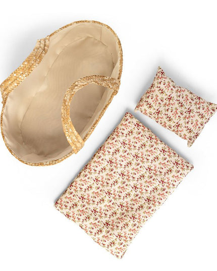 Rieten Poppenreiswieg / Mozes mandje met bedsetje 35cm