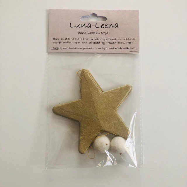 Luna-Leena sterrenslinger ecopapier goud wanddecoratie- L1,82 cm - handgemaakt in Nepal
