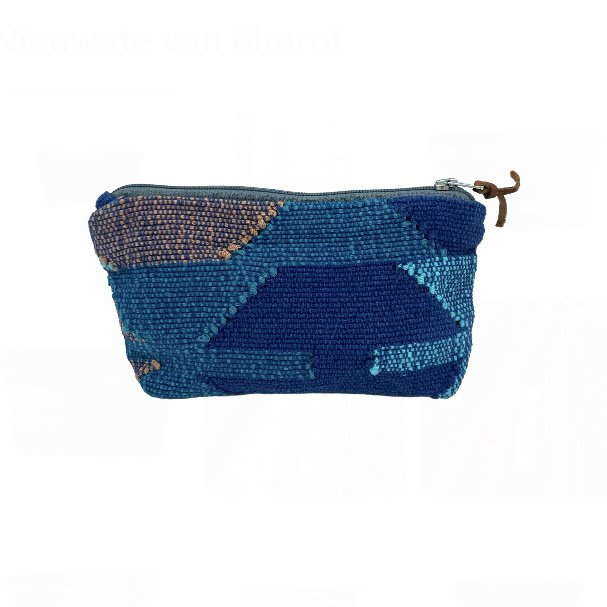 Luna-Leena toilettas klein - blauw - geweven Dhaka katoen - handgemaakt in Nepal