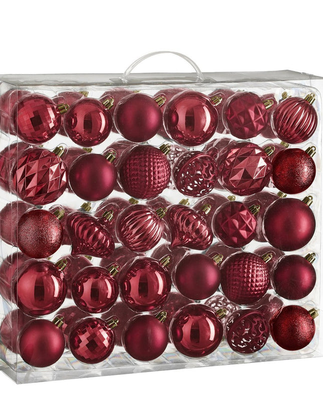 Kerstballen Set - 60 Stuks - Ø7 cm - Onbreekbaar - Donkerrood kerst 2025