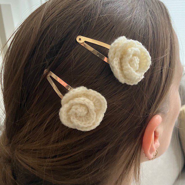 Luna -Leena haarspeldjes Rose (Set) - Off White - Soft Wol - Hand Haak in Nepal