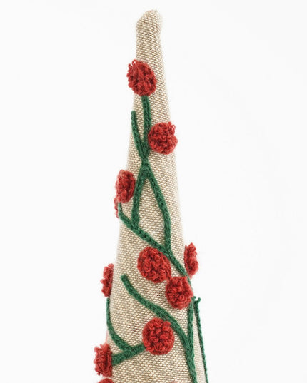 Decoratie Kerstboom - H55 x Ø12 cm - Katoen, IJzer, Mangohout - FSC 100% - Rood kerst 2025