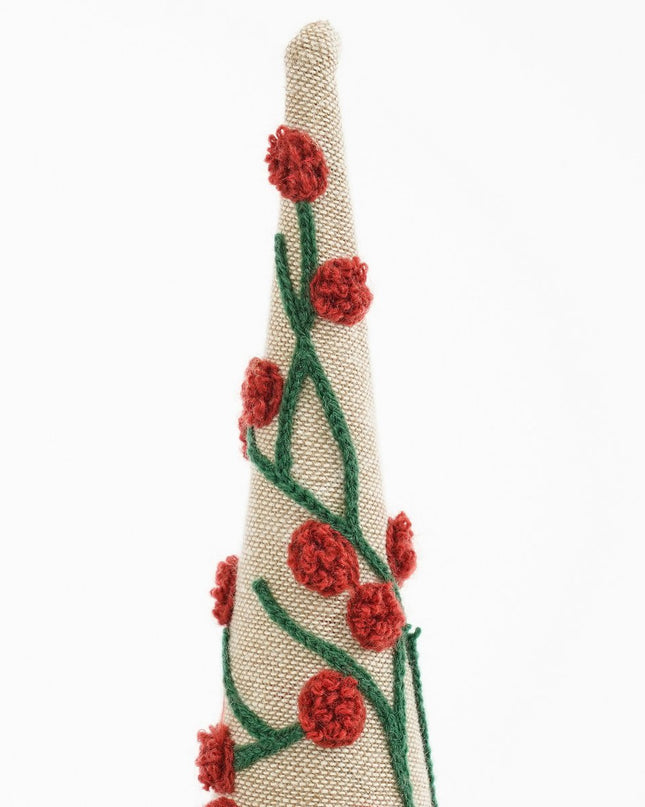 Decoratie Kerstboom - H55 x Ø12 cm - Katoen, IJzer, Mangohout - FSC 100% - Rood kerst 2025
