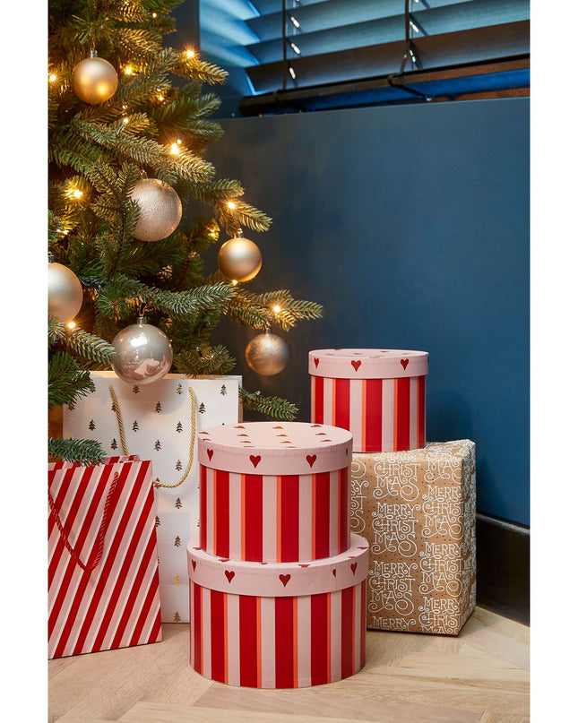 Opbergdoos - Set van 3 - H14 x Ø21 cm - Papier - FSC Mix - Rood kerst 2025