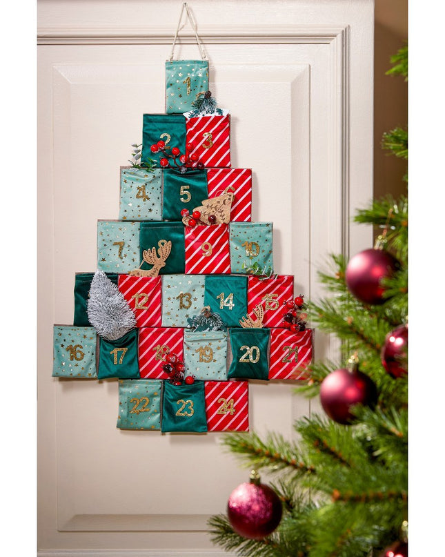Adventskalender - L72 x B1 x H51 cm - Vilt - Groen, Rood kerst 2025