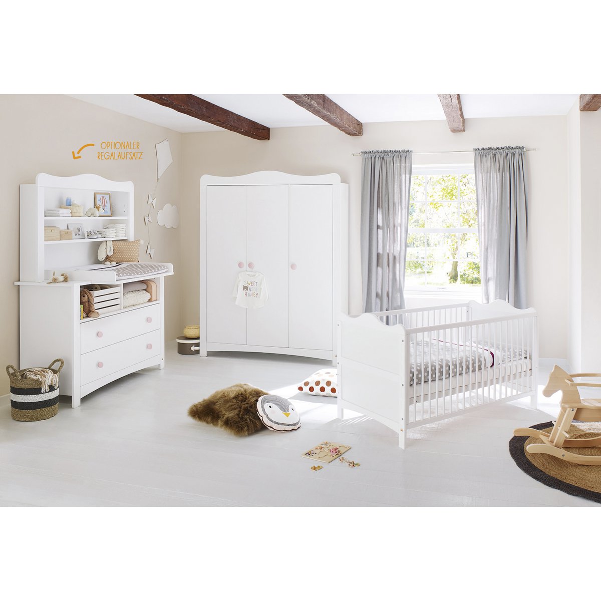Startset 'Florentina' extra breed groot, incl. extra brede kast4 delen: ledikant, extra brede commode incl. Extra brede kast, grote kledingkast