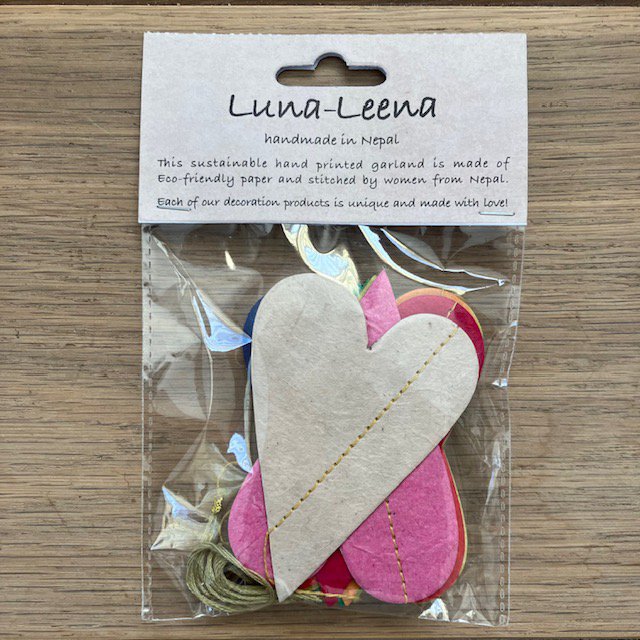 Luna-Leena slinger harten ecopapier veelkleurig wanddecoratie - verticaal - L2,00 cm - handgemaakt in Nepal