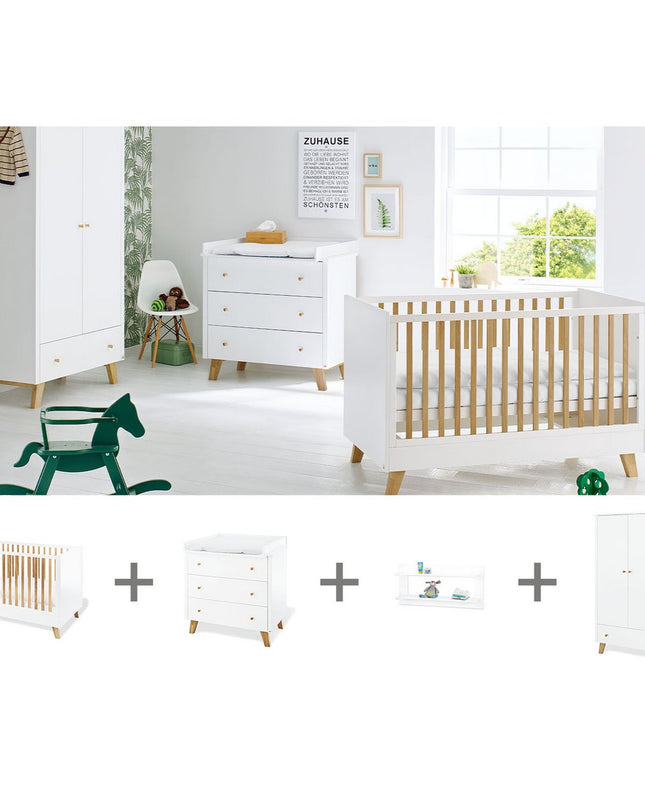 Startset 'Pan' breed, incl. wandplank4 delen: ledikant, brede commode, 2-deurs kledingkast, wandplank