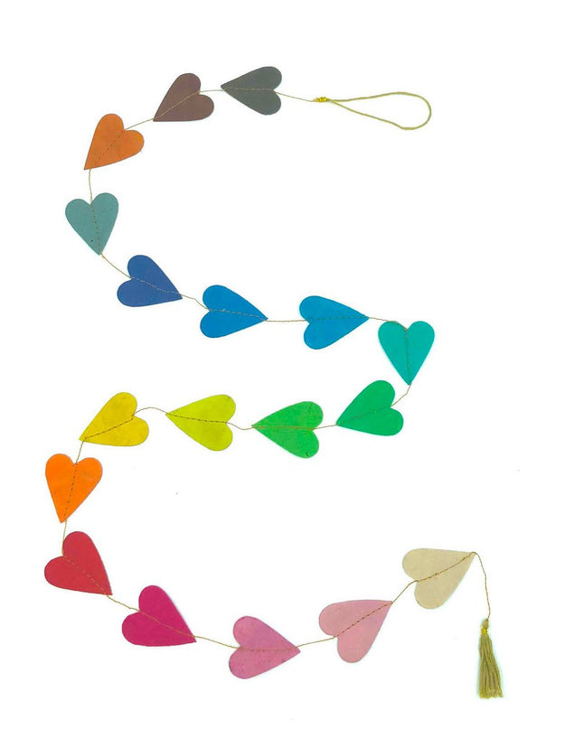 Luna-Leena slinger harten ecopapier veelkleurig wanddecoratie - verticaal - L2,00 cm - handgemaakt in Nepal