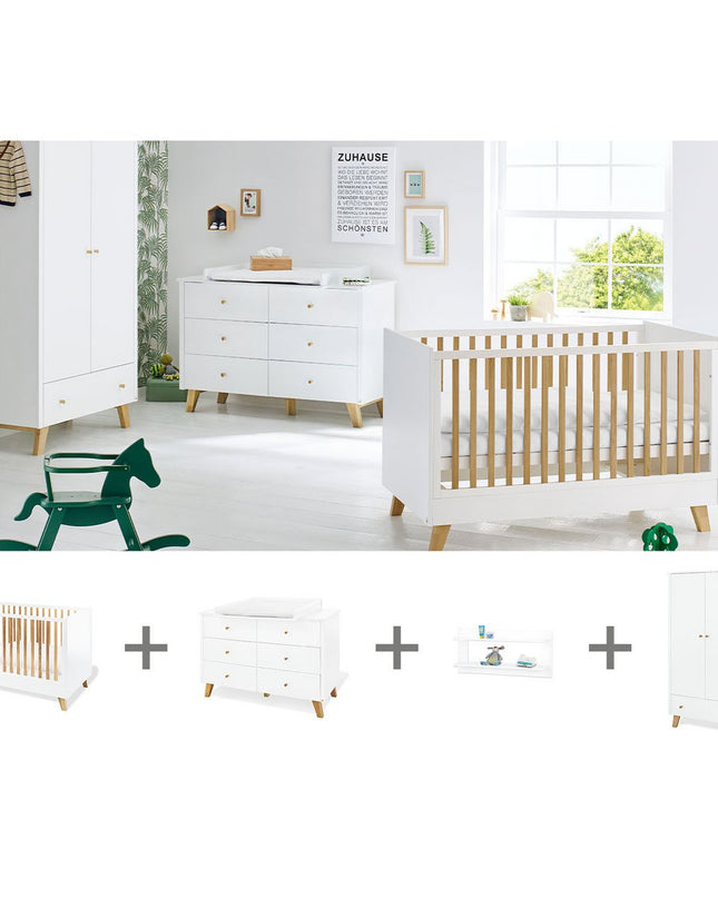 Startset 'Pan' extra breed, incl. wandplank4 delen: ledikant, extra brede commode, 2-deurs kledingkast, wandplank