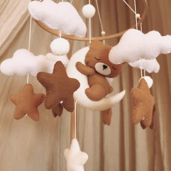 Handgemaakte Slapende Teddy babymobiel - Boxmobiel - Babymobiel