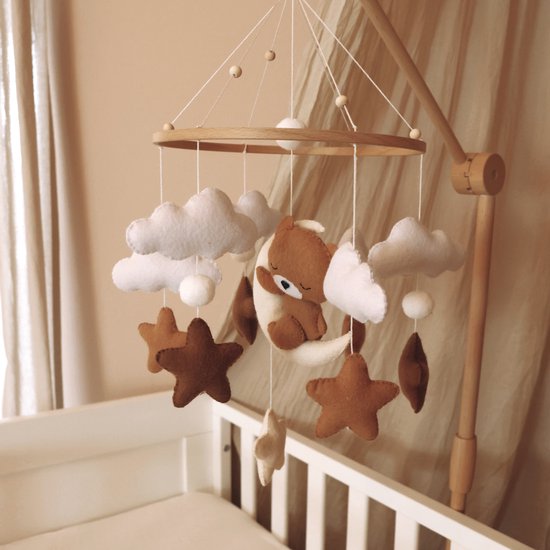 Handgemaakte Slapende Teddy babymobiel - Boxmobiel - Babymobiel