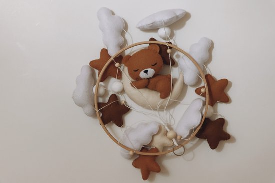 Handgemaakte Slapende Teddy babymobiel - Boxmobiel - Babymobiel