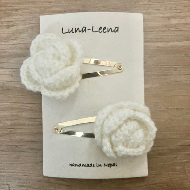 Luna -Leena haarspeldjes Rose (Set) - Off White - Soft Wol - Hand Haak in Nepal