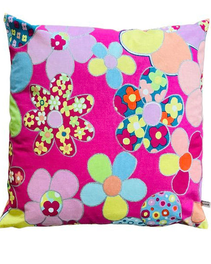 kussen hippie bloemen roze + binnenkussen (set) 45x45cm duurzaam