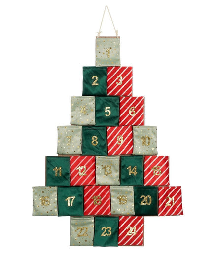 Adventskalender - L72 x B1 x H51 cm - Vilt - Groen, Rood kerst 2025
