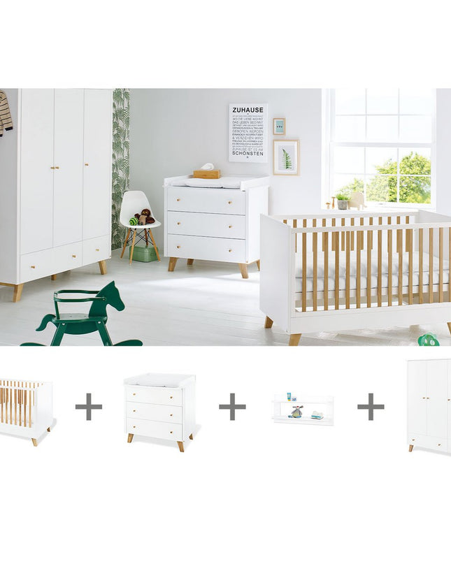Startset 'Pan' breed groot, incl. wandplank4 delen: ledikant, brede commode, grote kledingkast, wandplank