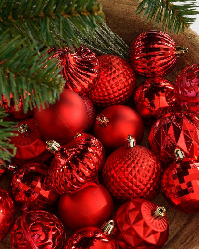 Kerstballen Set - 60 Stuks - Ø7 cm - Onbreekbaar - Rood kerst 2025