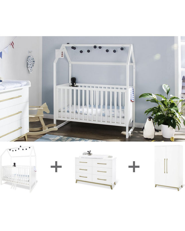 Startset 'Hilda & Riva' extra breed, wit3 delen: huisbed, extra brede commode, 2-deurs kledingkast