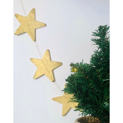 Luna-Leena sterrenslinger ecopapier goud wanddecoratie- L1,82 cm - handgemaakt in Nepal