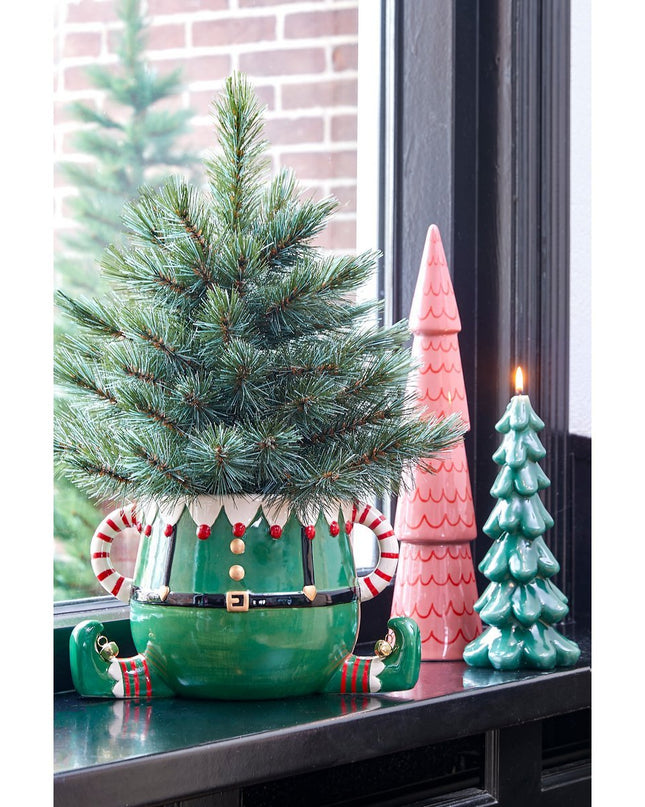 Funny Bloempot - L28 x B19 x H17 cm - Dolomiet - Groen kerst 2025