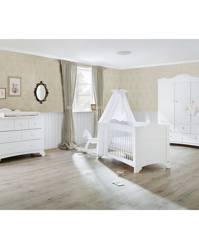 Startset 'Pino' breed groot met 3 deuren3 delen: ledikant, brede commode, grote kledingkast met 3 deuren