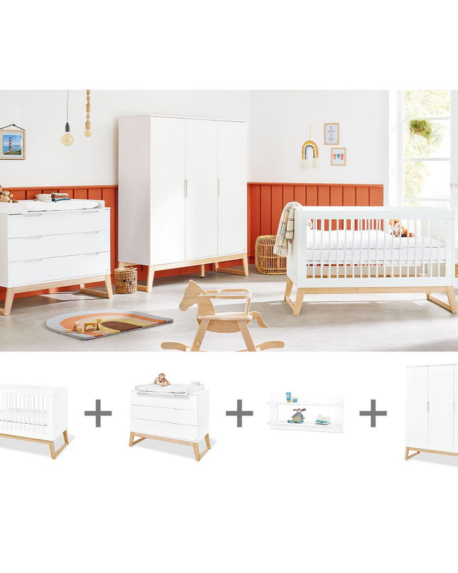Startset 'Bridge' breed groot, incl. wandplank4 delen: ledikant, brede commode, grote kledingkast, wandplank