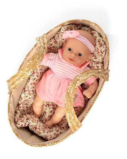 Rieten Poppenreiswieg / Mozes mandje met bedsetje 35cm