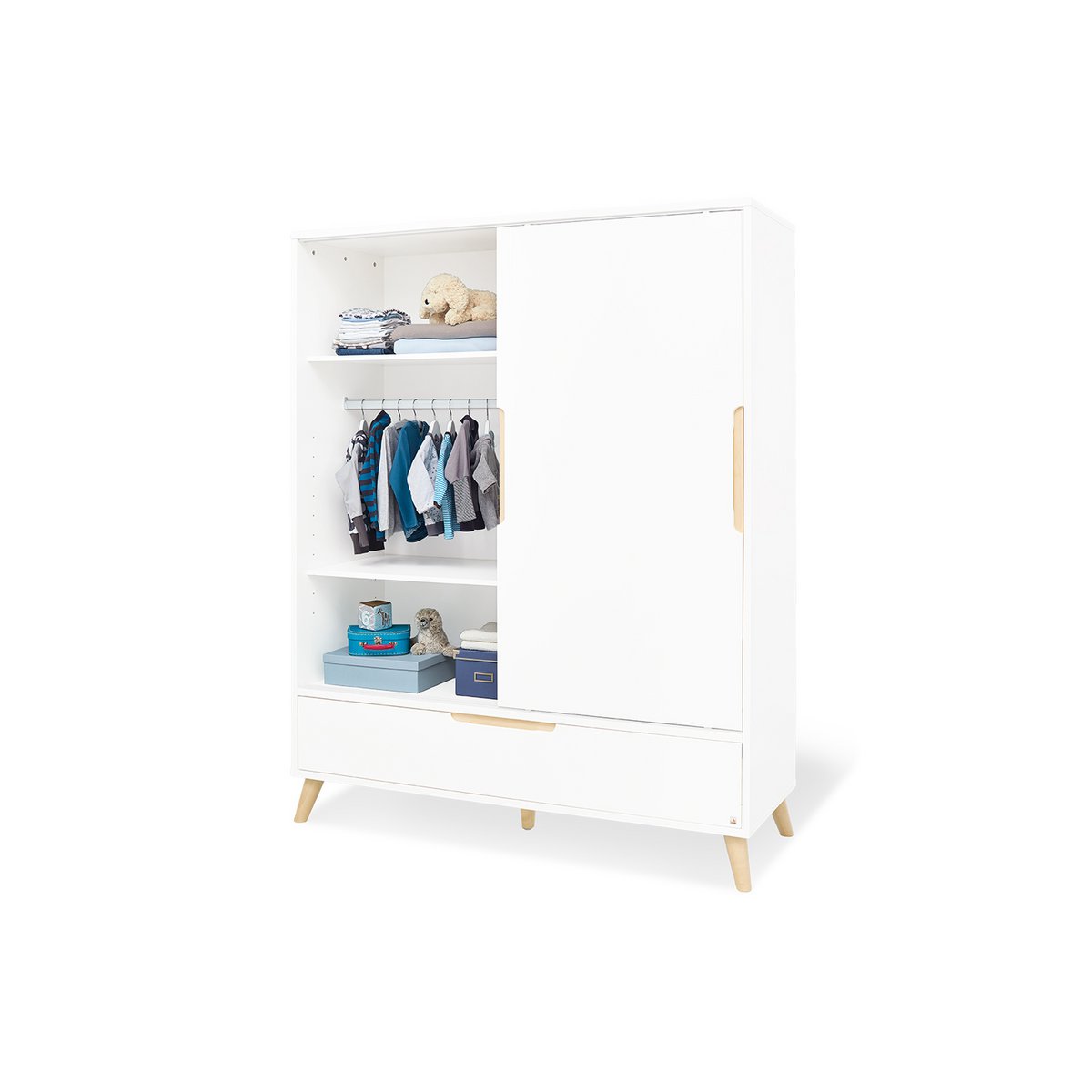 Startset 'Move' breed groot, incl. wandplank4 delen: ledikant, brede commode, grote kledingkast, wandplank