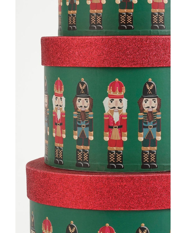 Opbergdoos Notenkraker - Set van 3 - H14 x Ø21 cm - FSC Mix - Papier - Groen kerst 2025