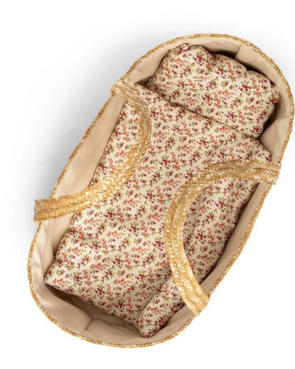 Rieten Poppenreiswieg / Mozes mandje met bedsetje 50cm