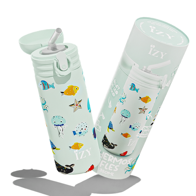 IZY Kids Thermos bidon - Green Sea-Life - 350ML To-Go Insulated Water Bottles